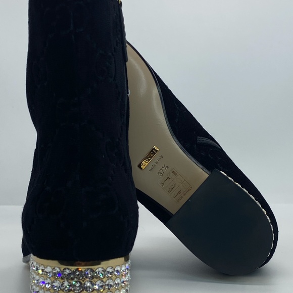 Gucci horsebit GG black velvet crystal heel ankle - Picture 10 of 12